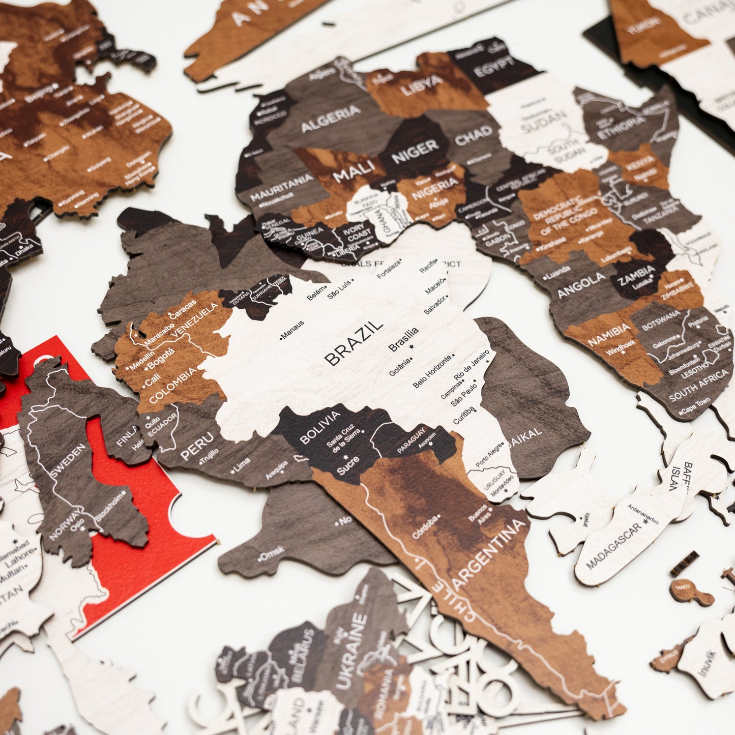 Wooden World Map - Wood Tone