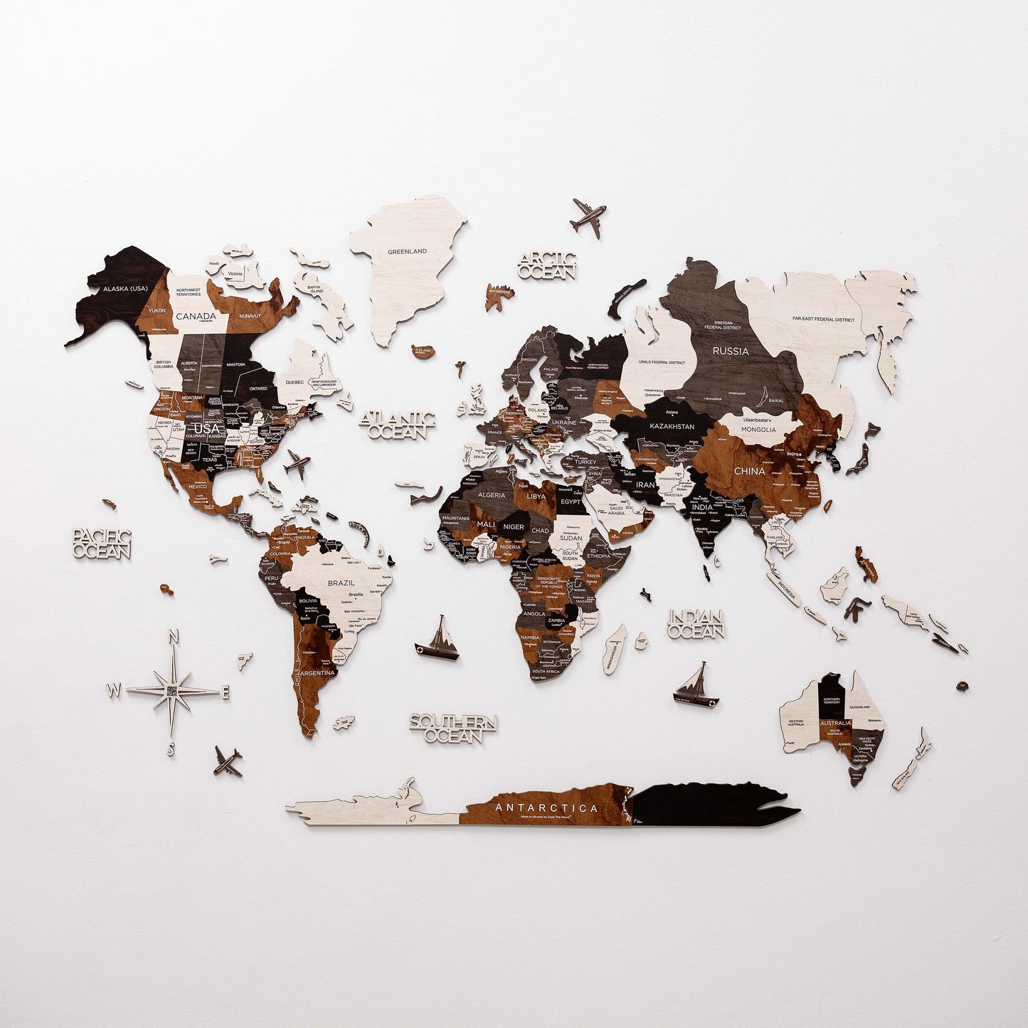 Wooden World Map - Wood Tone