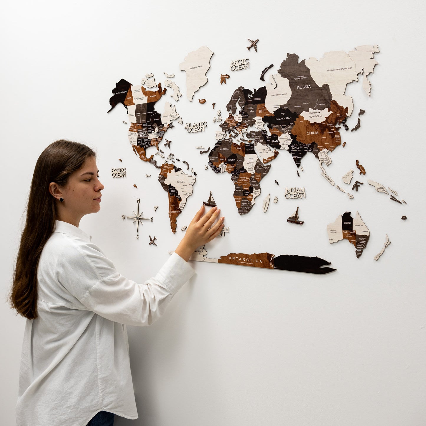 Wooden World Map - Wood Tone