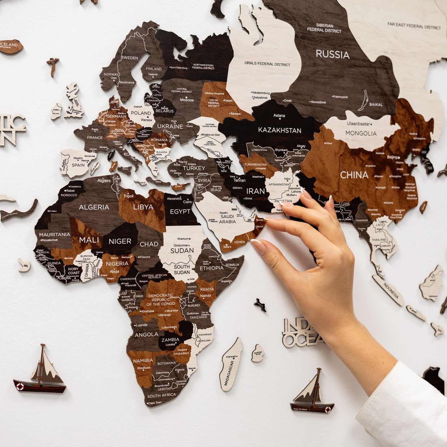 Wooden World Map - Wood Tone