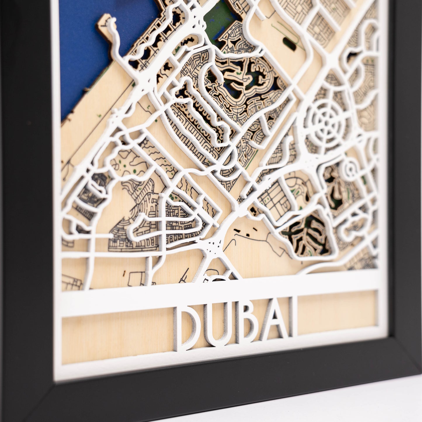 Wooden city map of Dubai – ready-to-hang wall art with free UAE & GCC delivery
