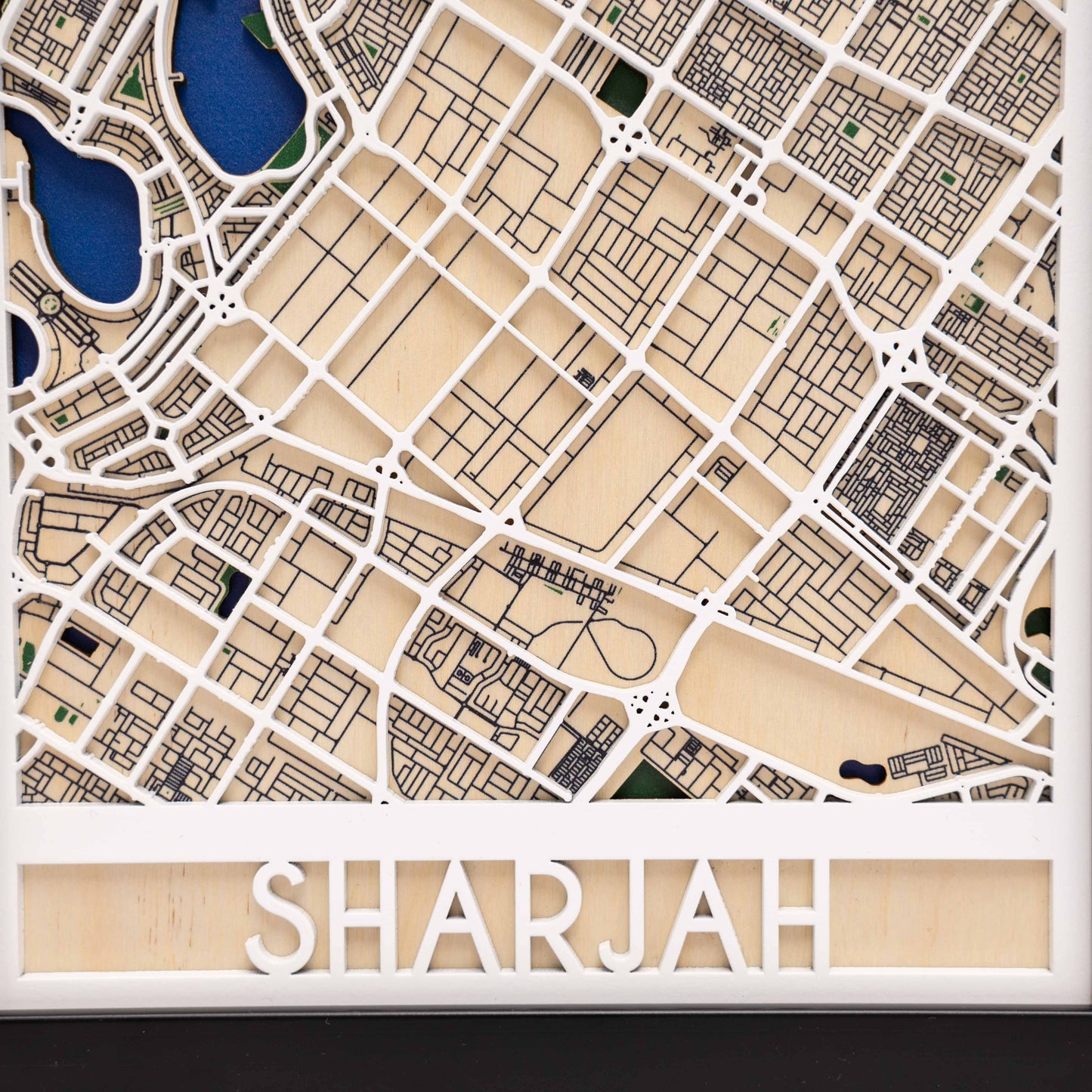 Wooden city map of Sharjah – ready-to-hang wall art with free UAE & GCC delivery