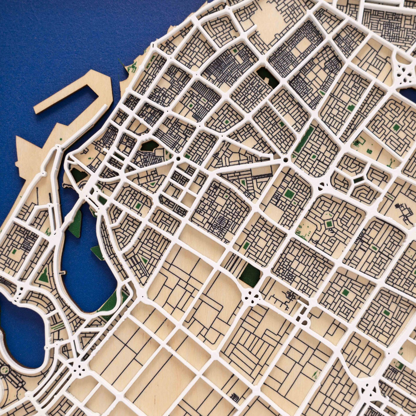 Detailed 3D wooden Sharjah map – layered design for modern interior wall décor