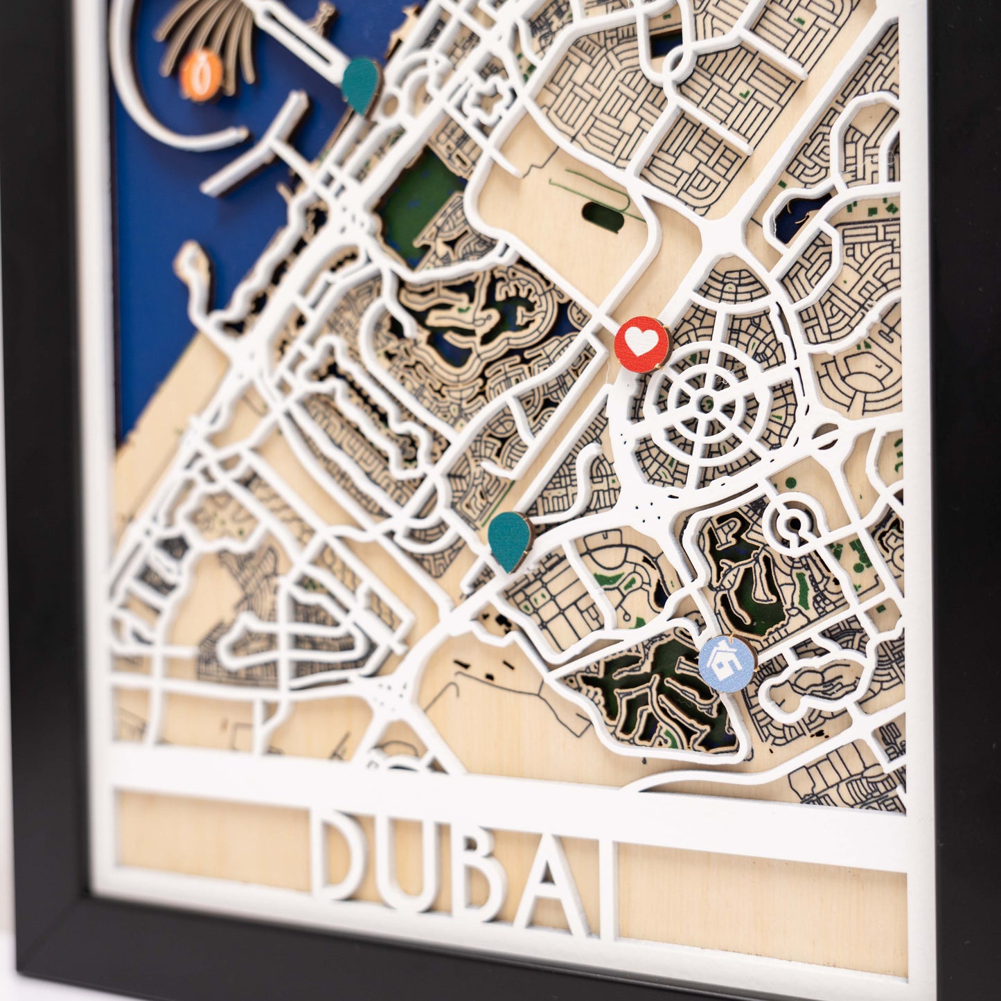 Luxury Dubai 3D wooden map – statement wall art for UAE-inspired interiors
