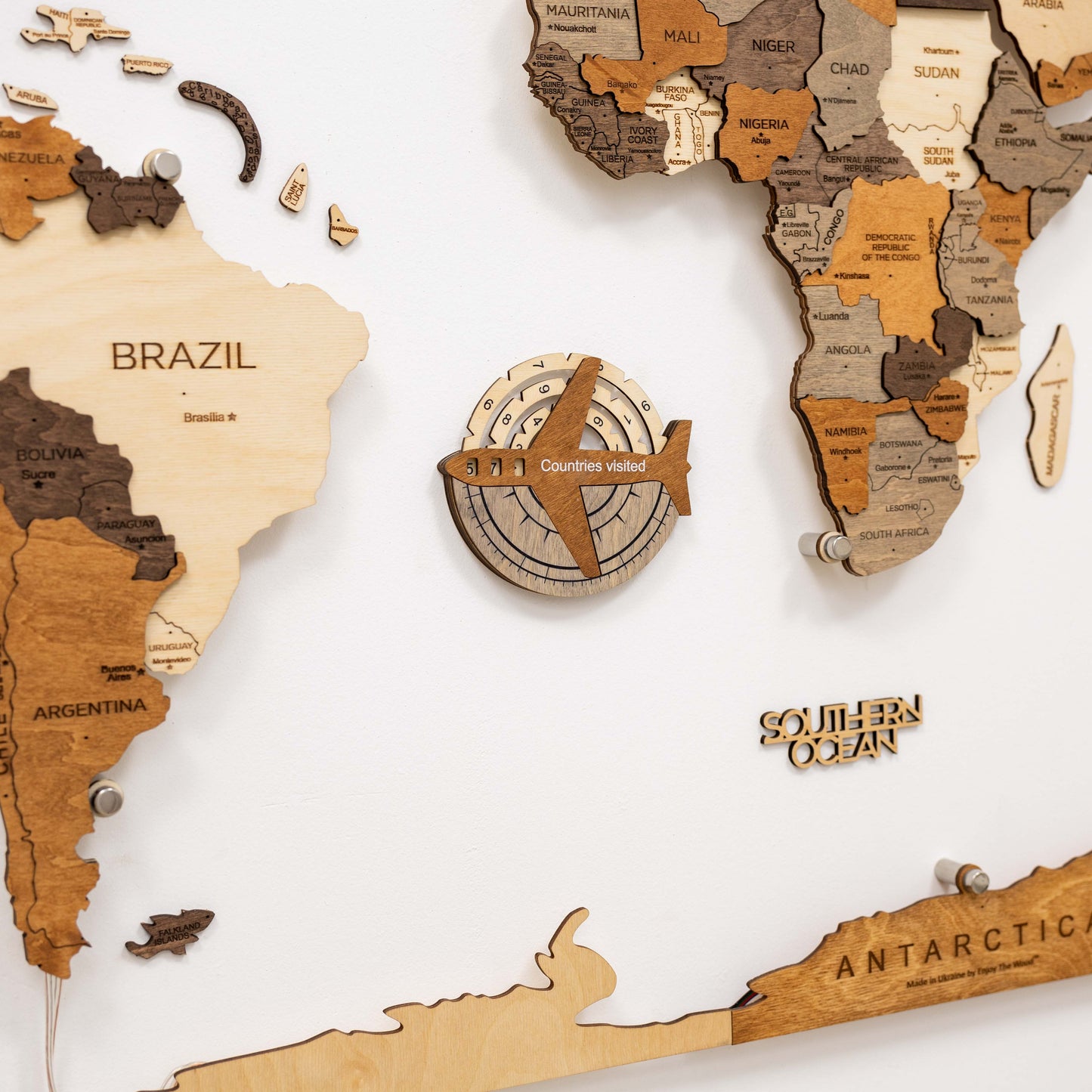 Handcrafted travel tracker 3D world map – unique gift for travel lovers