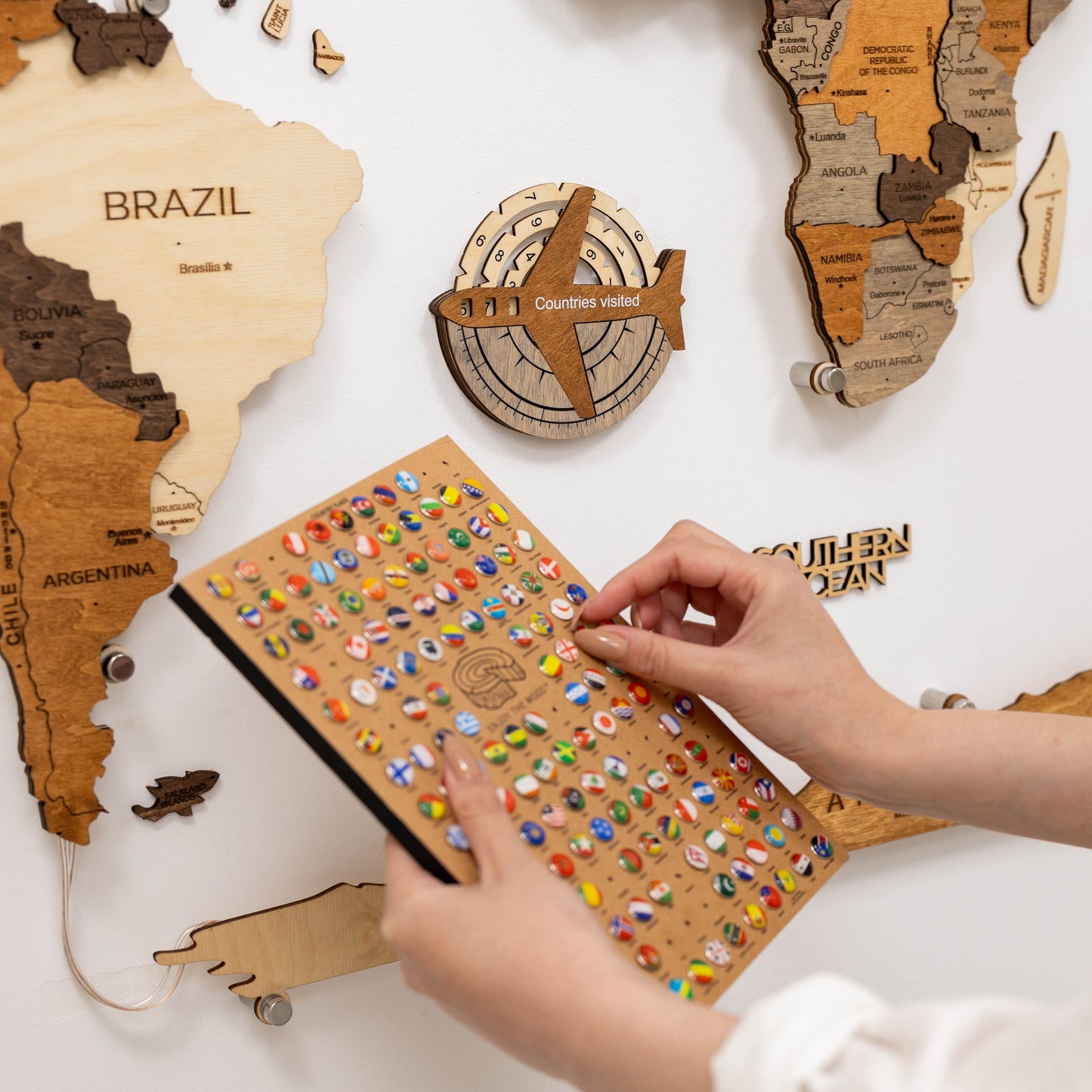 Travel tracker world map – elegant handcrafted wall décor for modern interiors