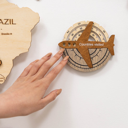 Travel tracker 3D wooden world map – handcrafted décor for marking adventures
