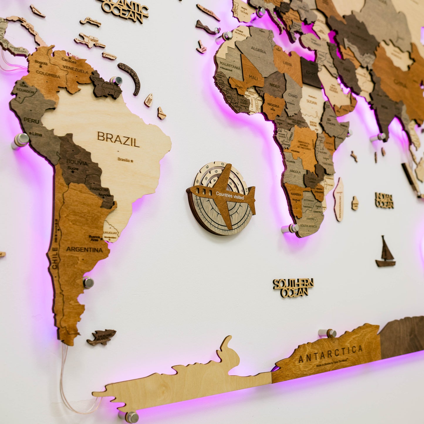 Premium travel tracker wooden map – perfect décor for home or office walls