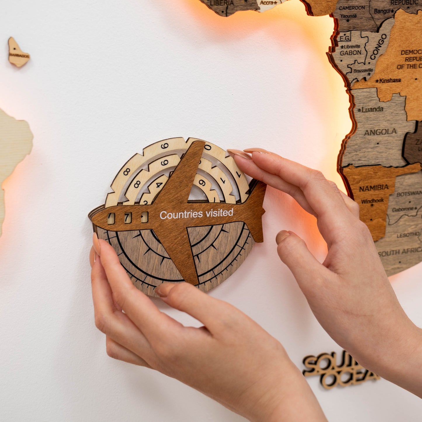 Luxury travel tracker 3D wooden map – stylish décor for travelers