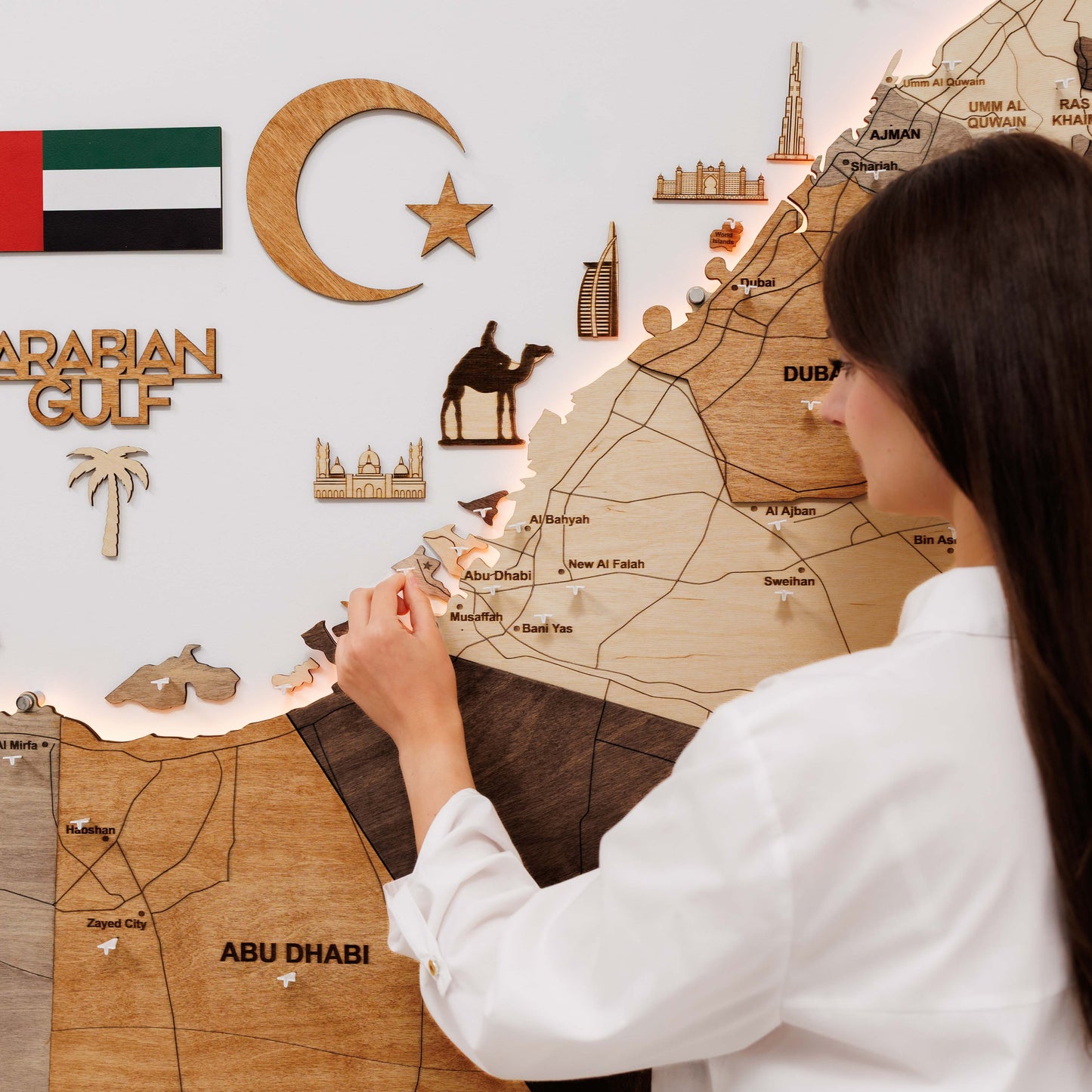 3D LED Wooden UAE Map - Multicolor (Pre-order)