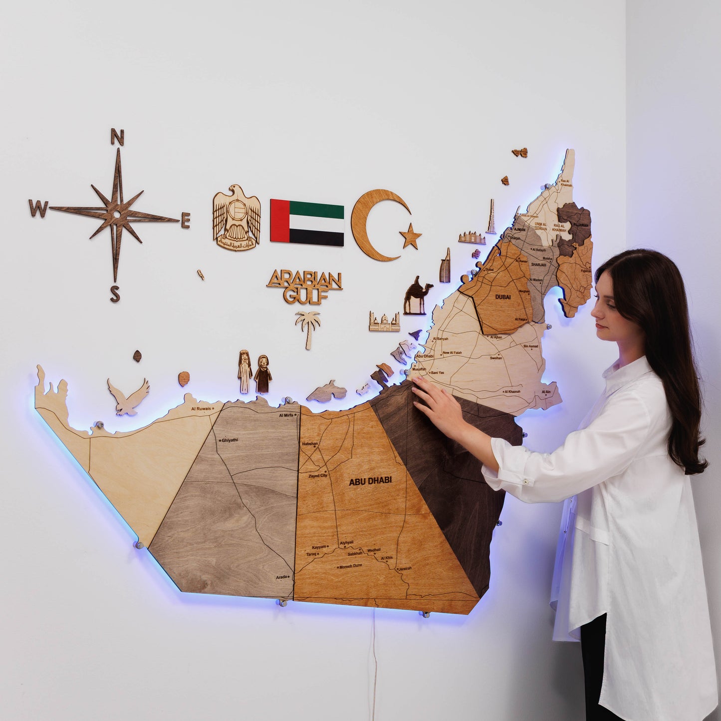 3D LED Wooden UAE Map - Multicolor (Pre-order)