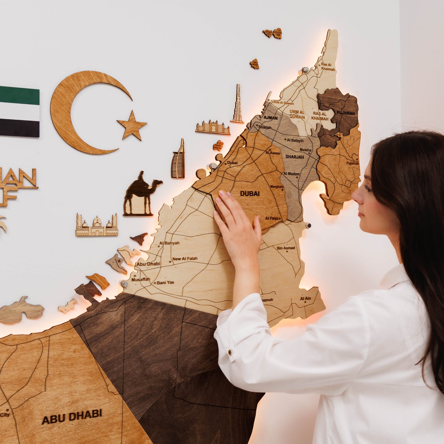 3D LED Wooden UAE Map - Multicolor (Pre-order)