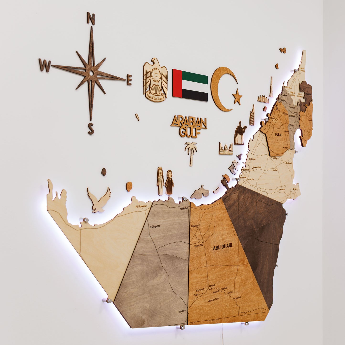 3D LED Wooden UAE Map - Multicolor (Pre-order)