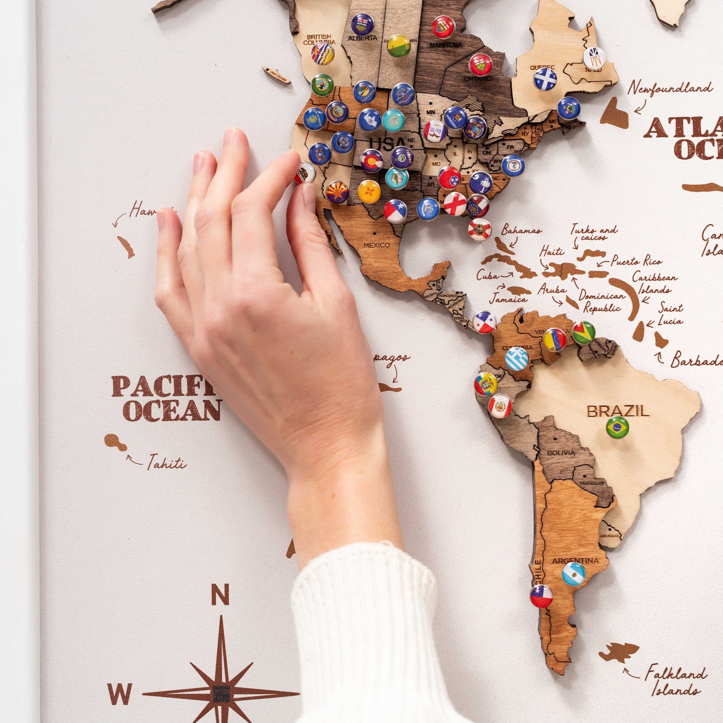 Elegant multicolor white panel wooden map – stylish art for offices and receptions