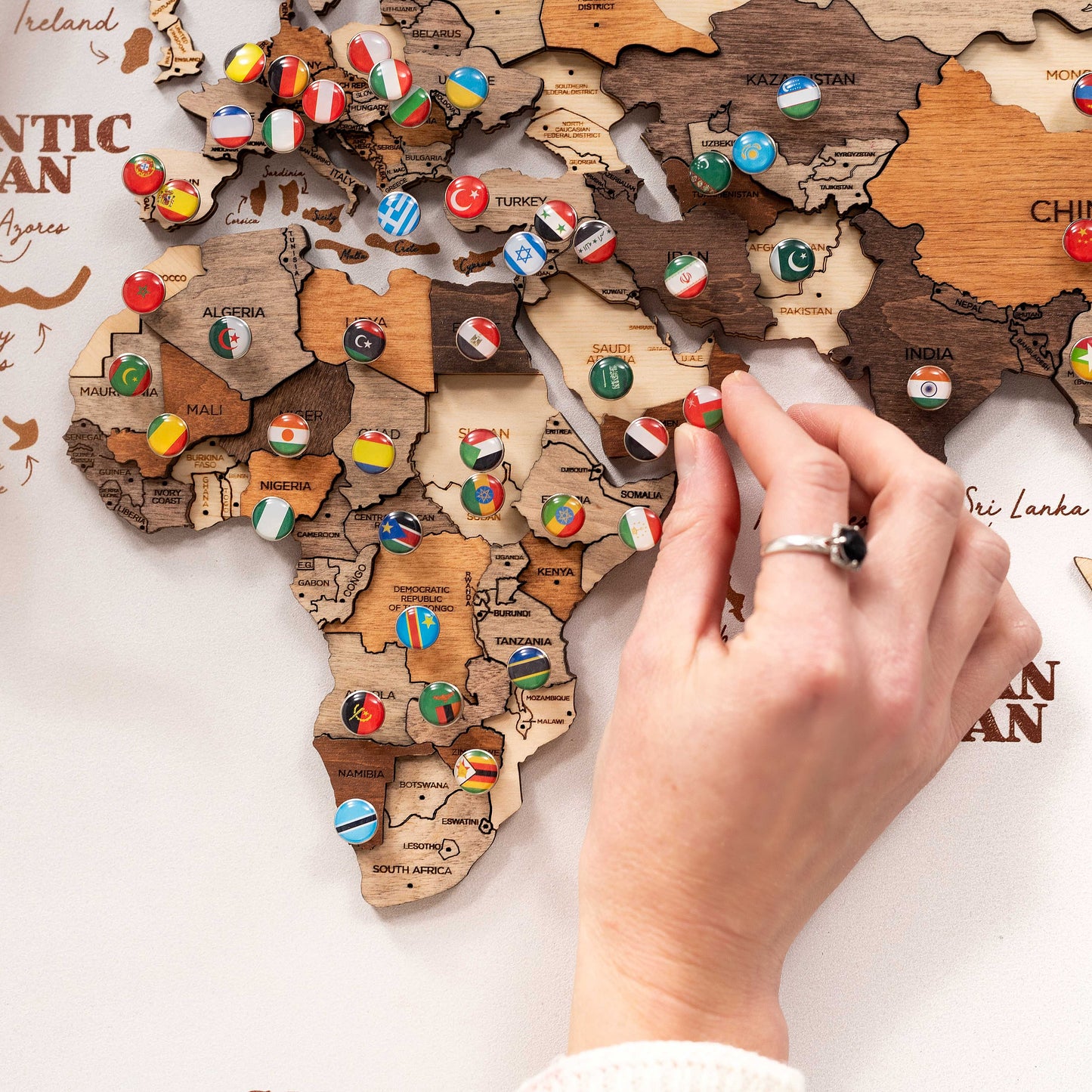 Multicolor white panel wooden world map – elegant wall art for modern UAE interiors