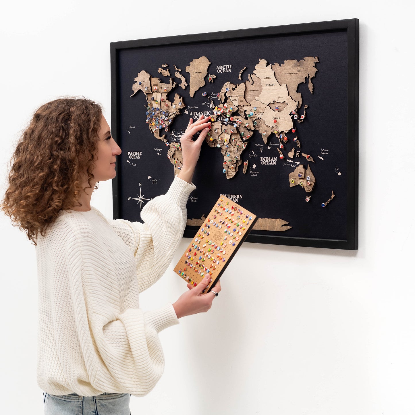 Elegant terra black panel wooden map – statement piece for modern interiors