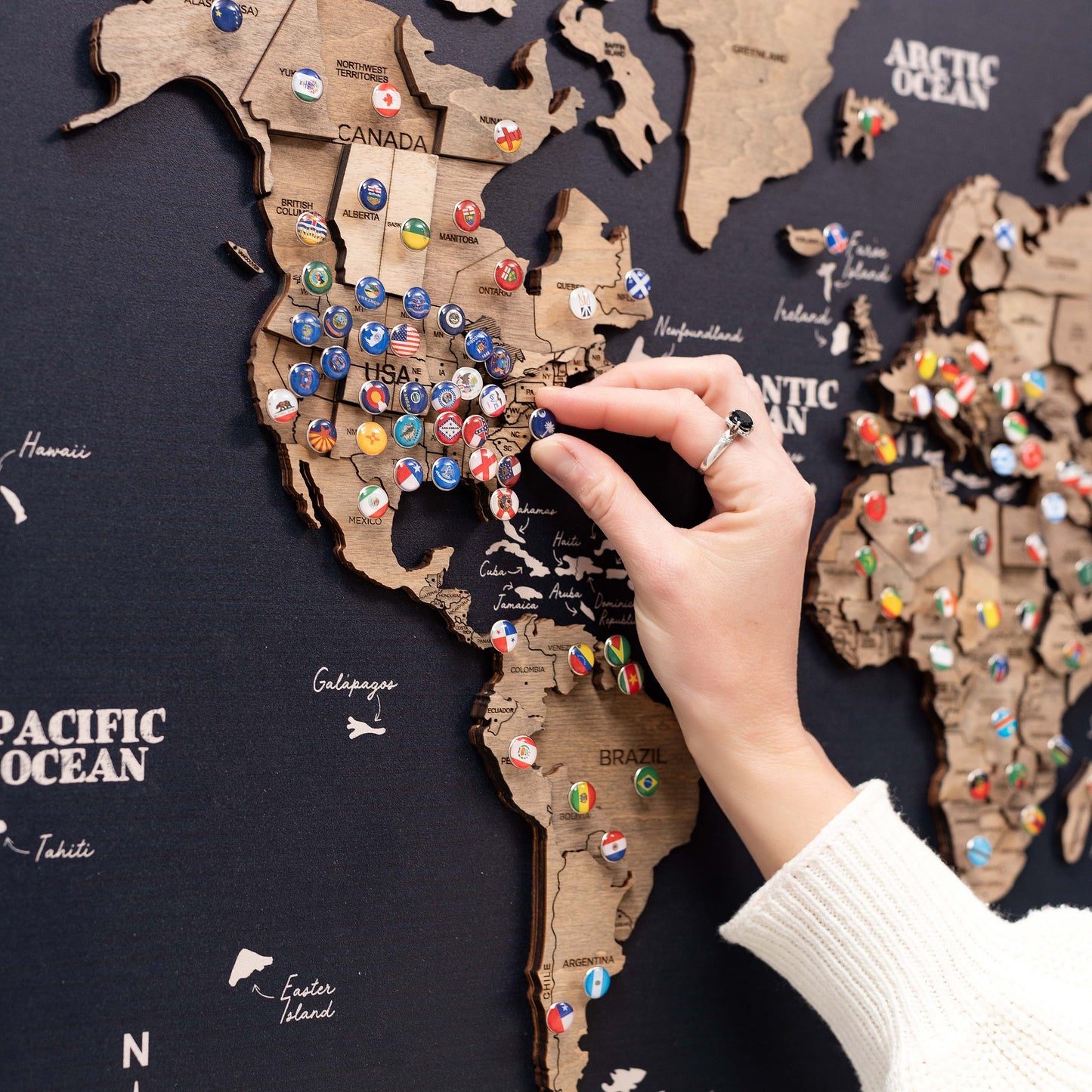 Terra black panel wooden world map – elegant wall art for offices and receptions