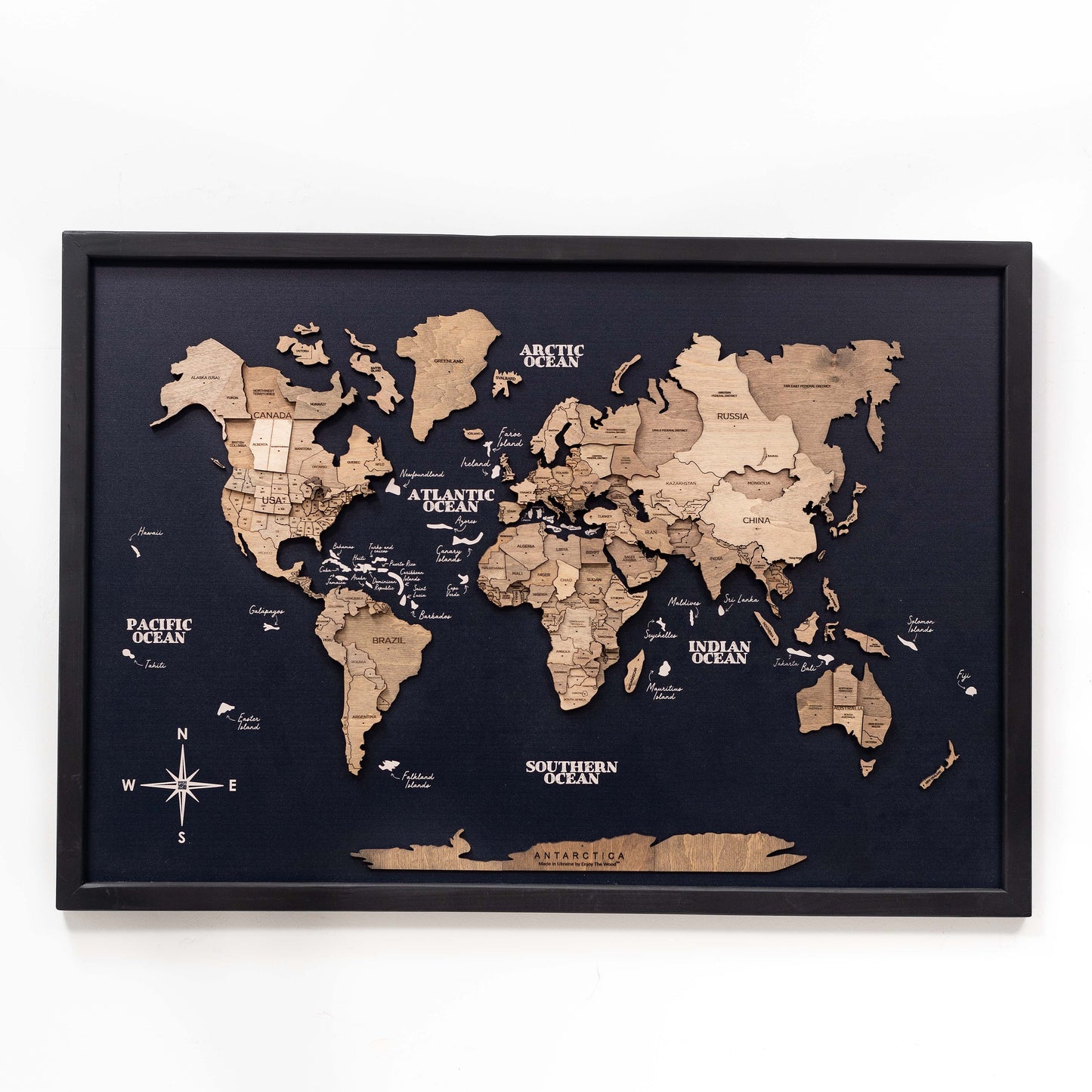 Terra black panel 3D wooden map – unique handcrafted wall décor in UAE