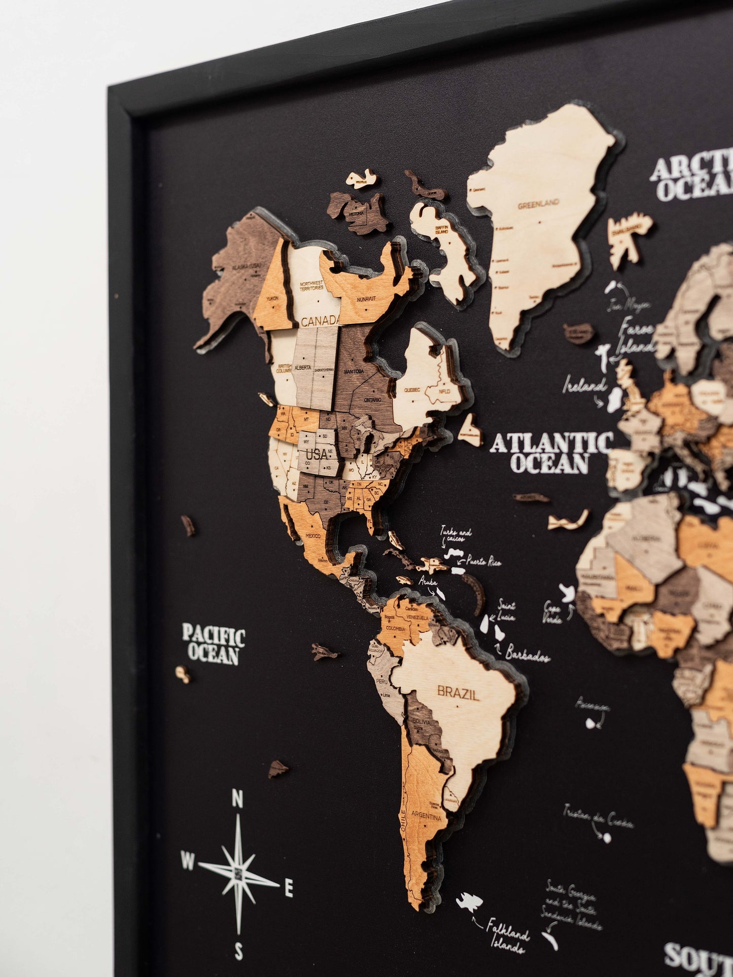 Black panel wooden world map – handcrafted with LED lighting, UAE & GCC delivery