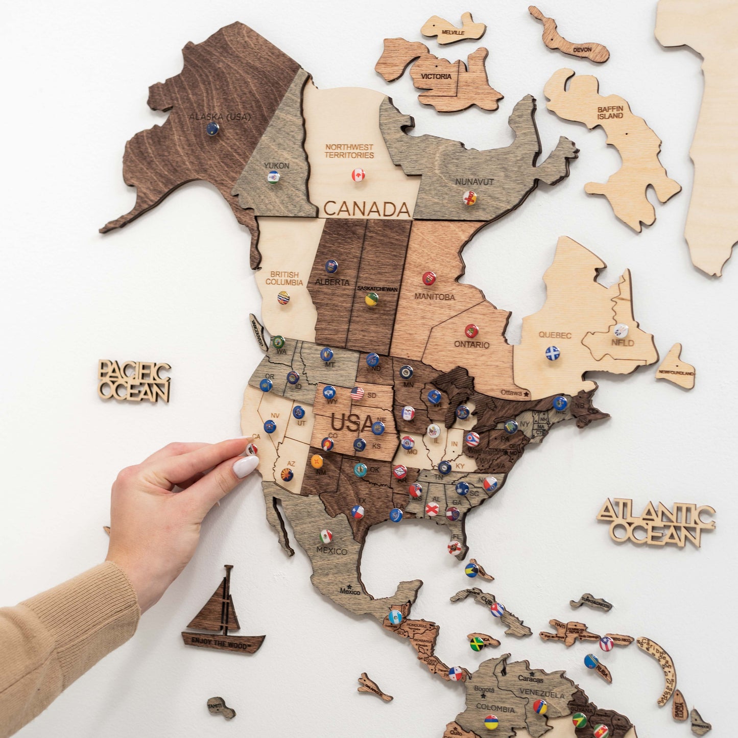 Travel-Inspired Wall Art - Smokey 3D Wooden Map