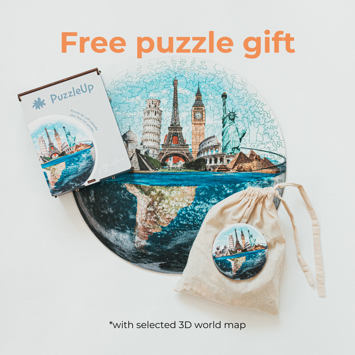 Free puzzle gift set with world map, be lucky get gifts