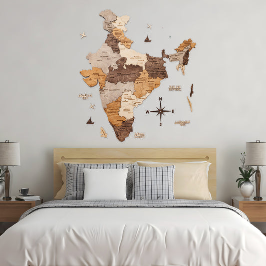 India 3D Wooden Map - Multicolor
