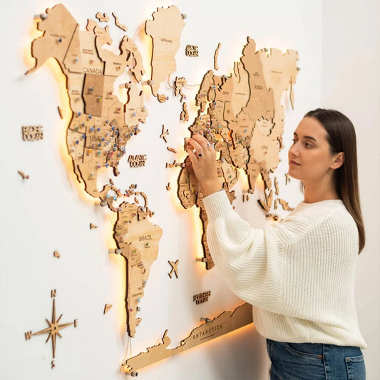 3D Wooden World Map LED - Light