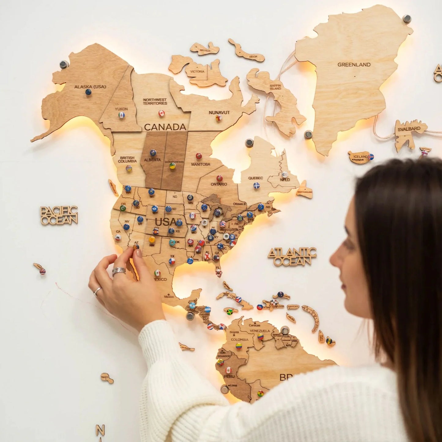 3D Wooden World Map LED - Light