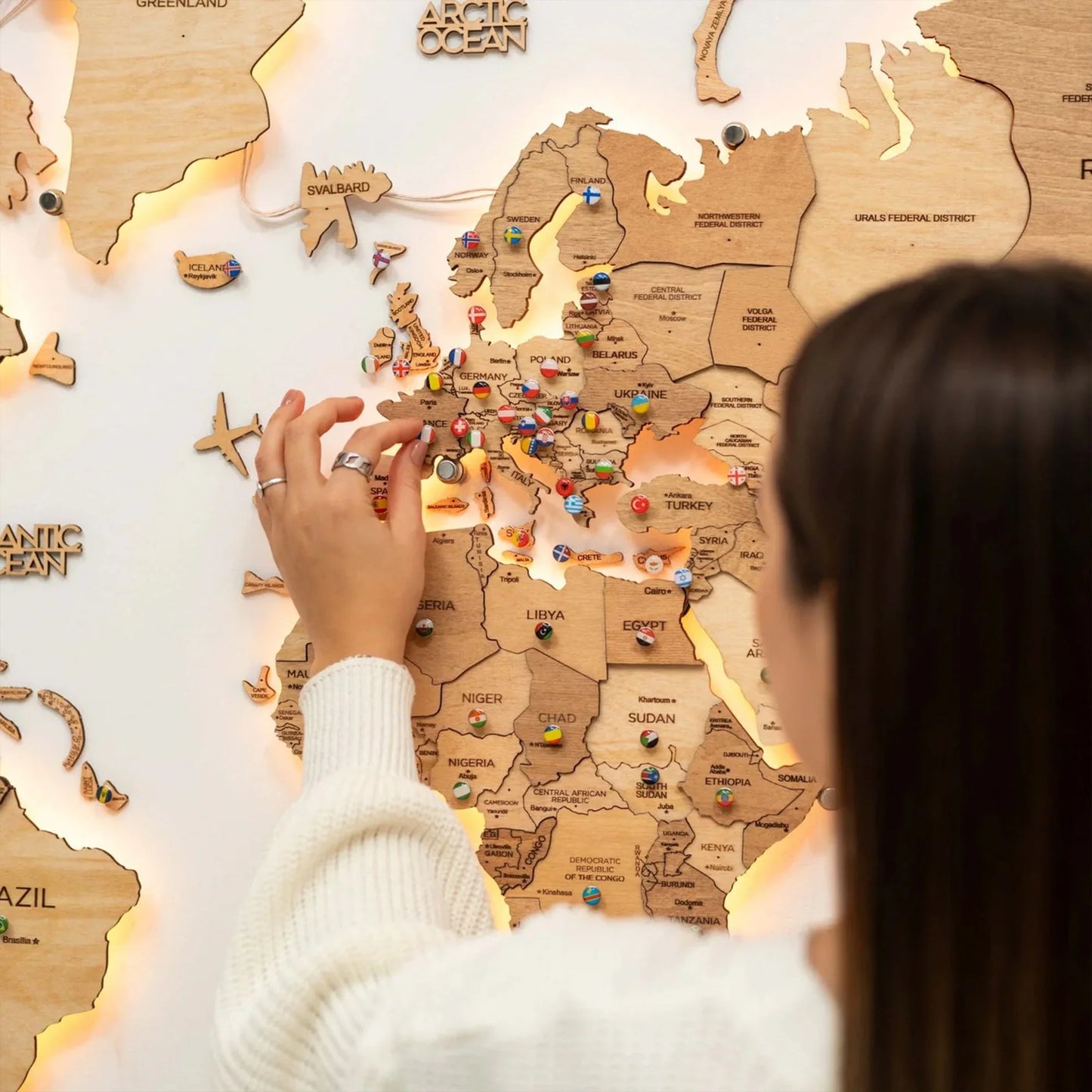 3D Wooden World Map LED - Light
