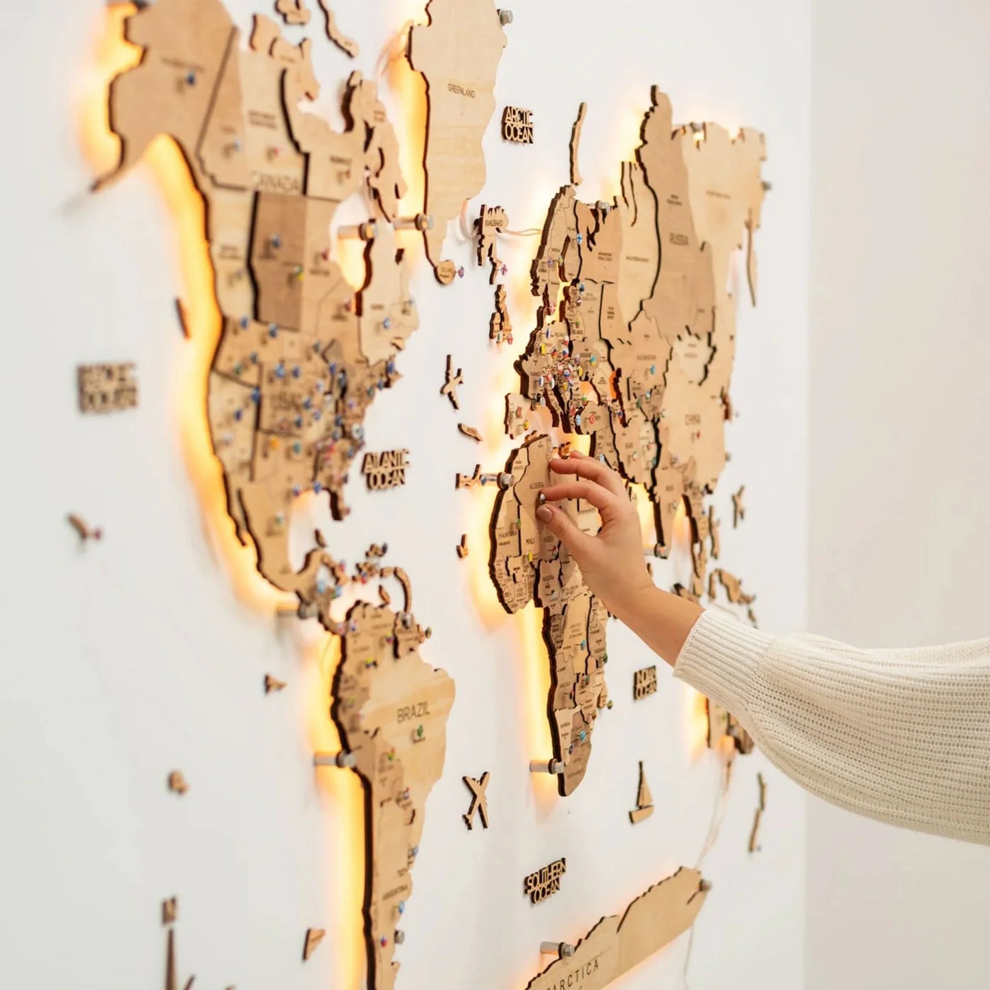 3D Wooden World Map LED - Light