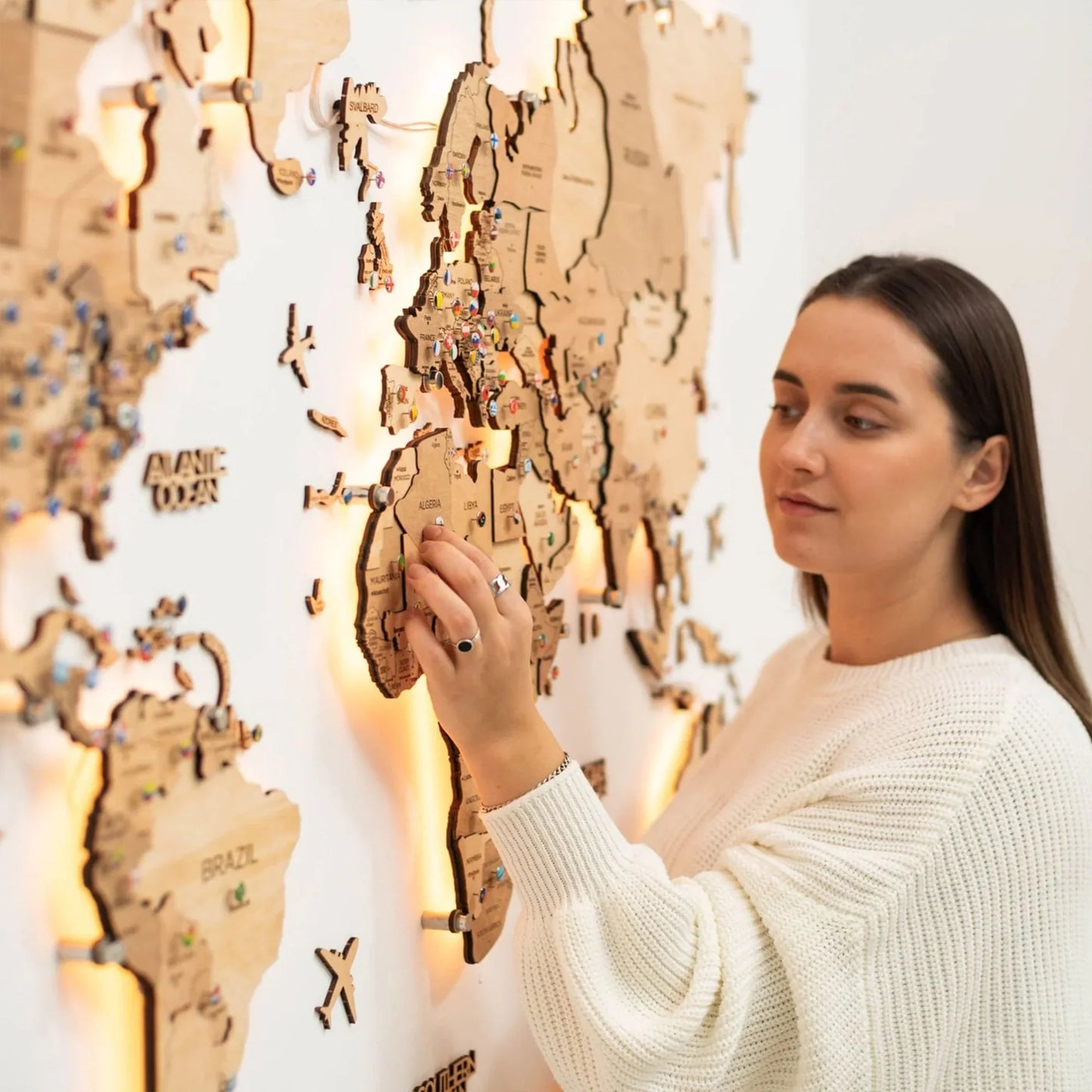 3D Wooden World Map LED - Light