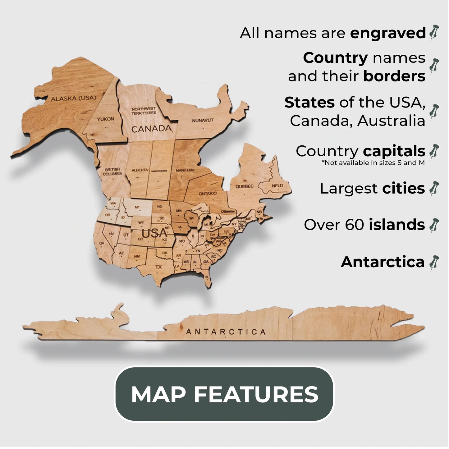 3D Wooden World Map LED - Light