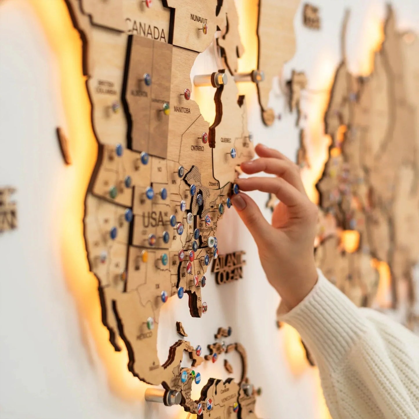3D Wooden World Map LED - Light