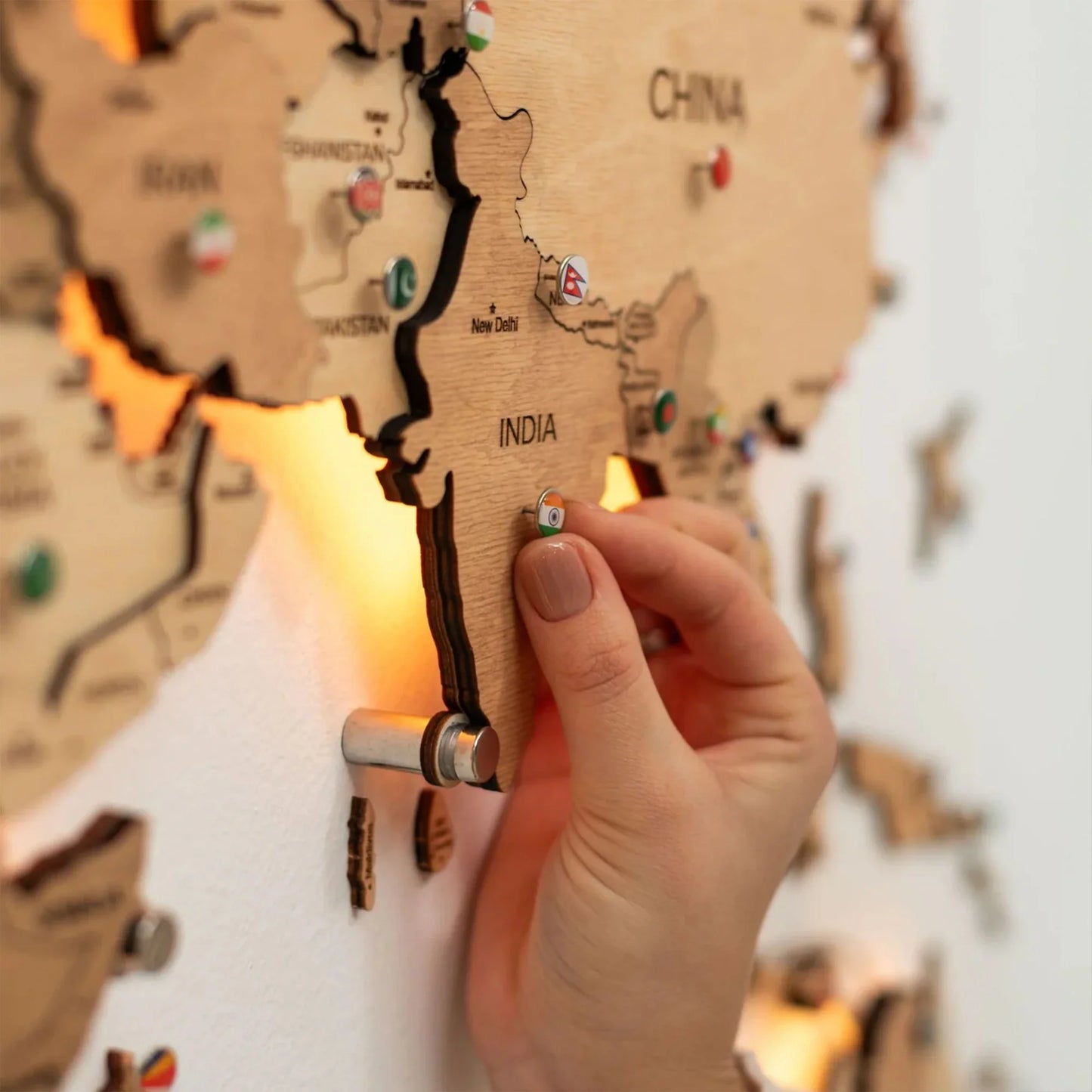3D Wooden World Map LED - Light