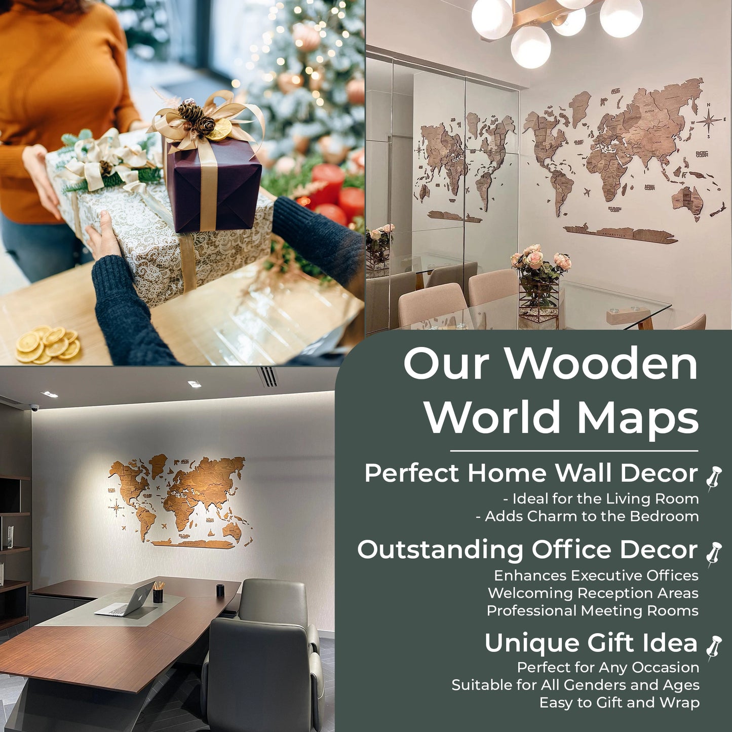 3D Wooden World Map LED - Oak