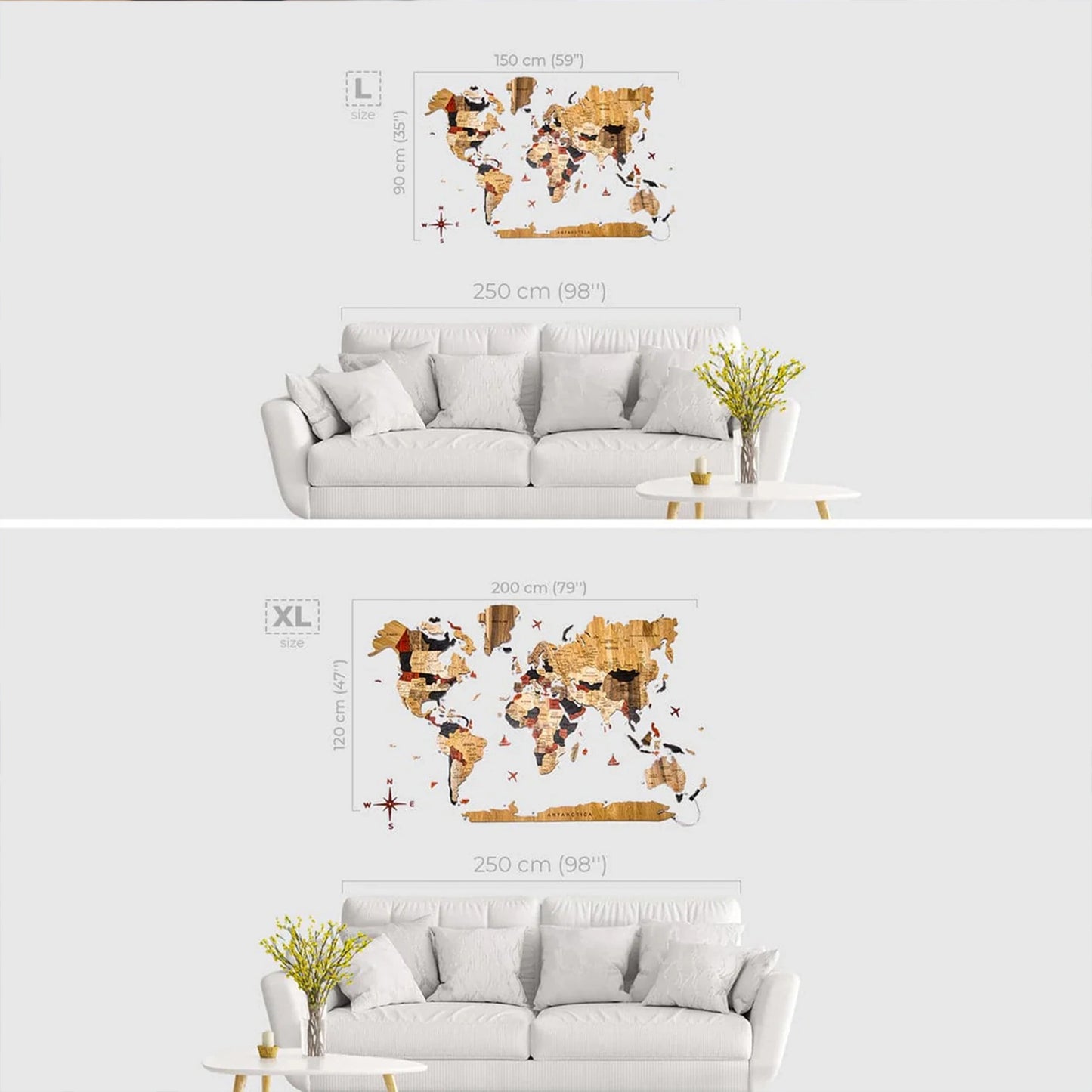 3D World Map with LED Backlit - Solid Wood | Premium Illuminated Wall ...