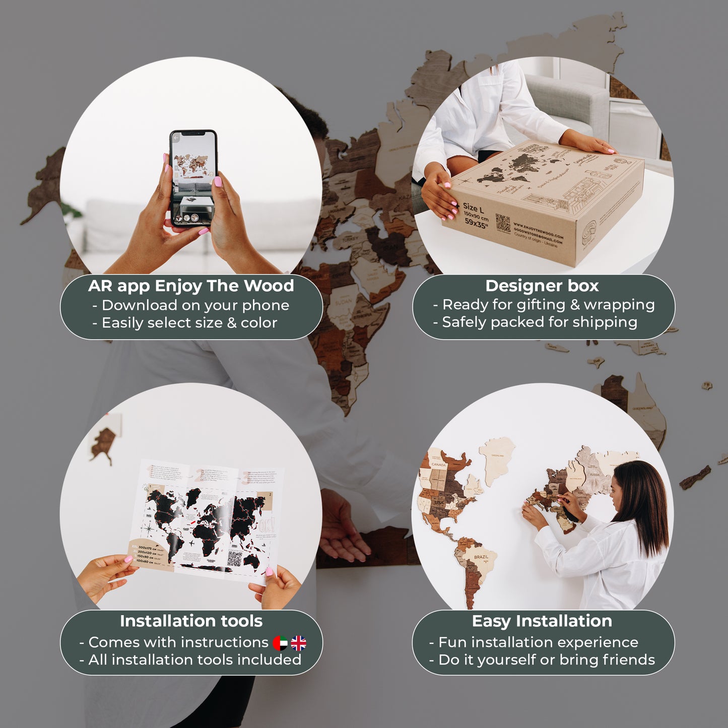Walnut LED 3D solid wood map – perfect décor for UAE and GCC homes