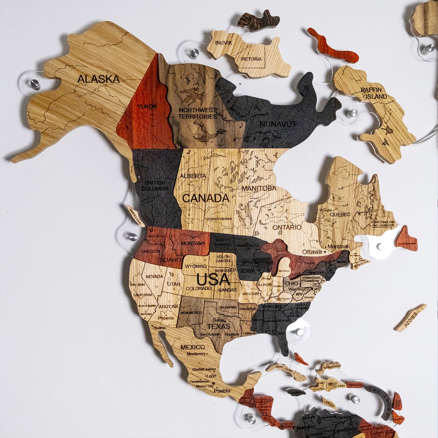 3D World Map with LED Backlit - Solid Wood | Premium Illuminated Wall ...