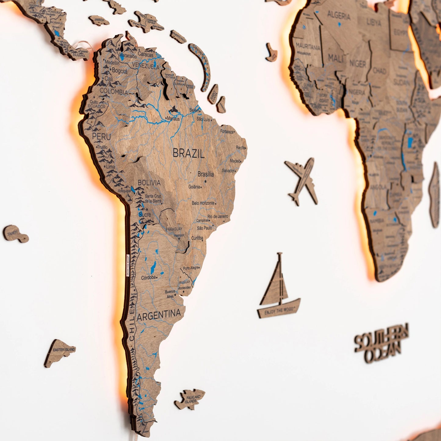 3D Wooden World Map LED - Terra Prime+