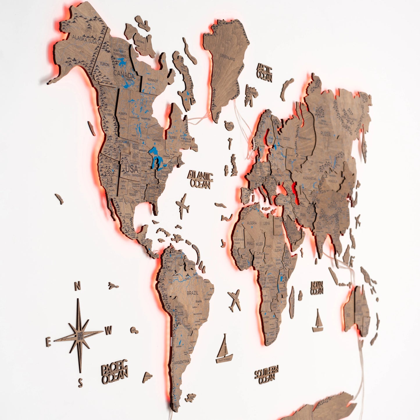 3D Wooden World Map LED - Terra Prime+