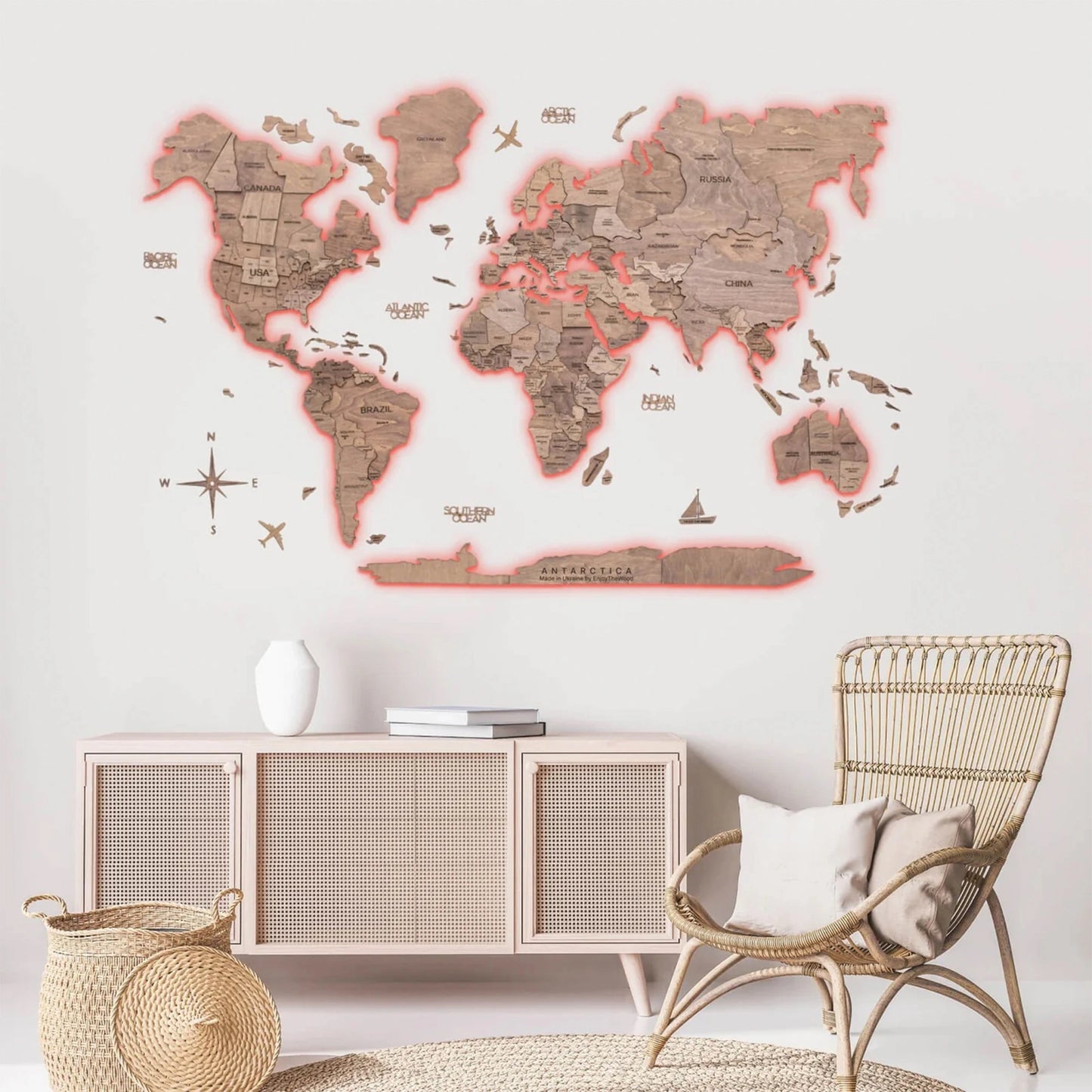 3D Wooden World Map LED - Terra