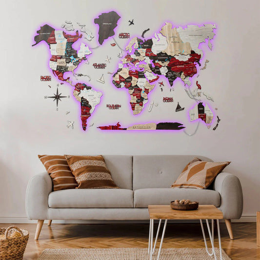 3D Wooden World Map LED - Urban