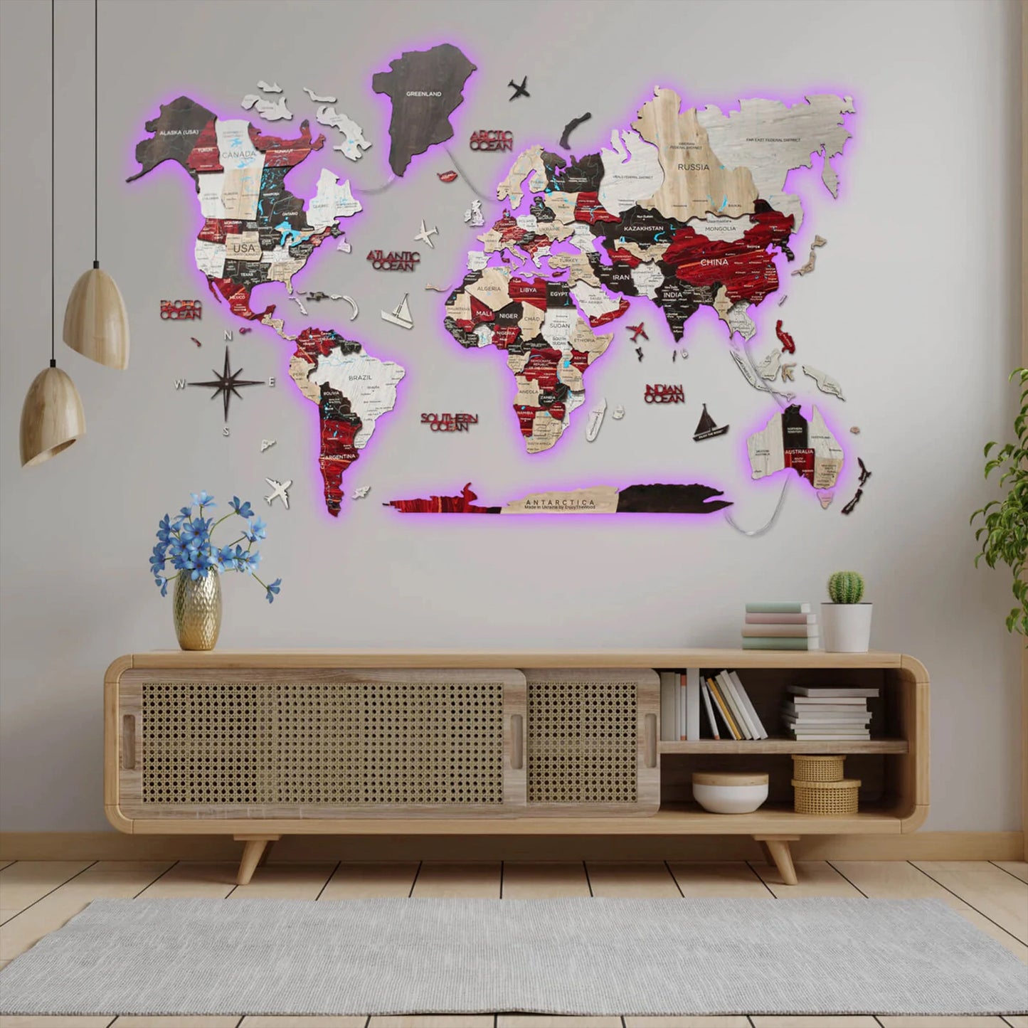 3D Wooden World Map LED - Urban