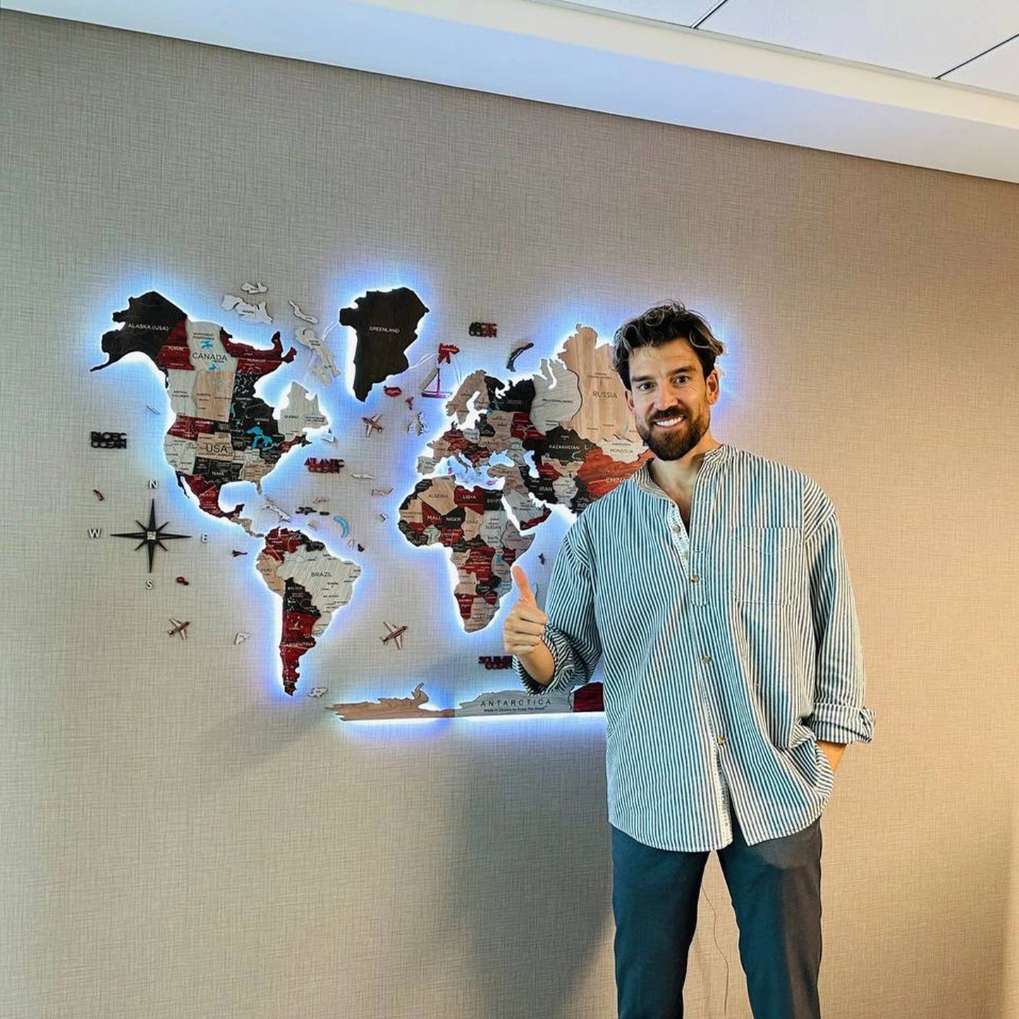 3D Wooden World Map LED - Urban