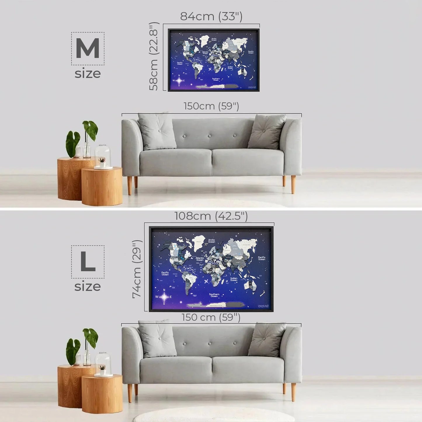 Handcrafted wooden world map Nordik Space – ready-to-hang décor for UAE interiors