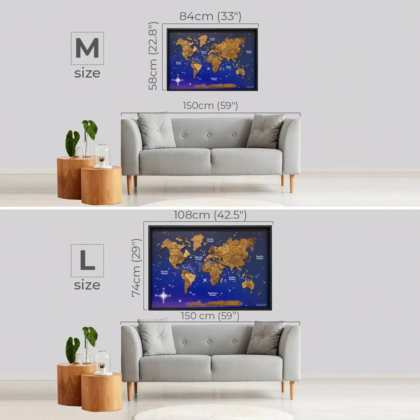 3D Wooden World Map on Panel - Oak Space