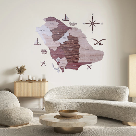 Saudi Arabia 3D Wooden Map - Cappuccino