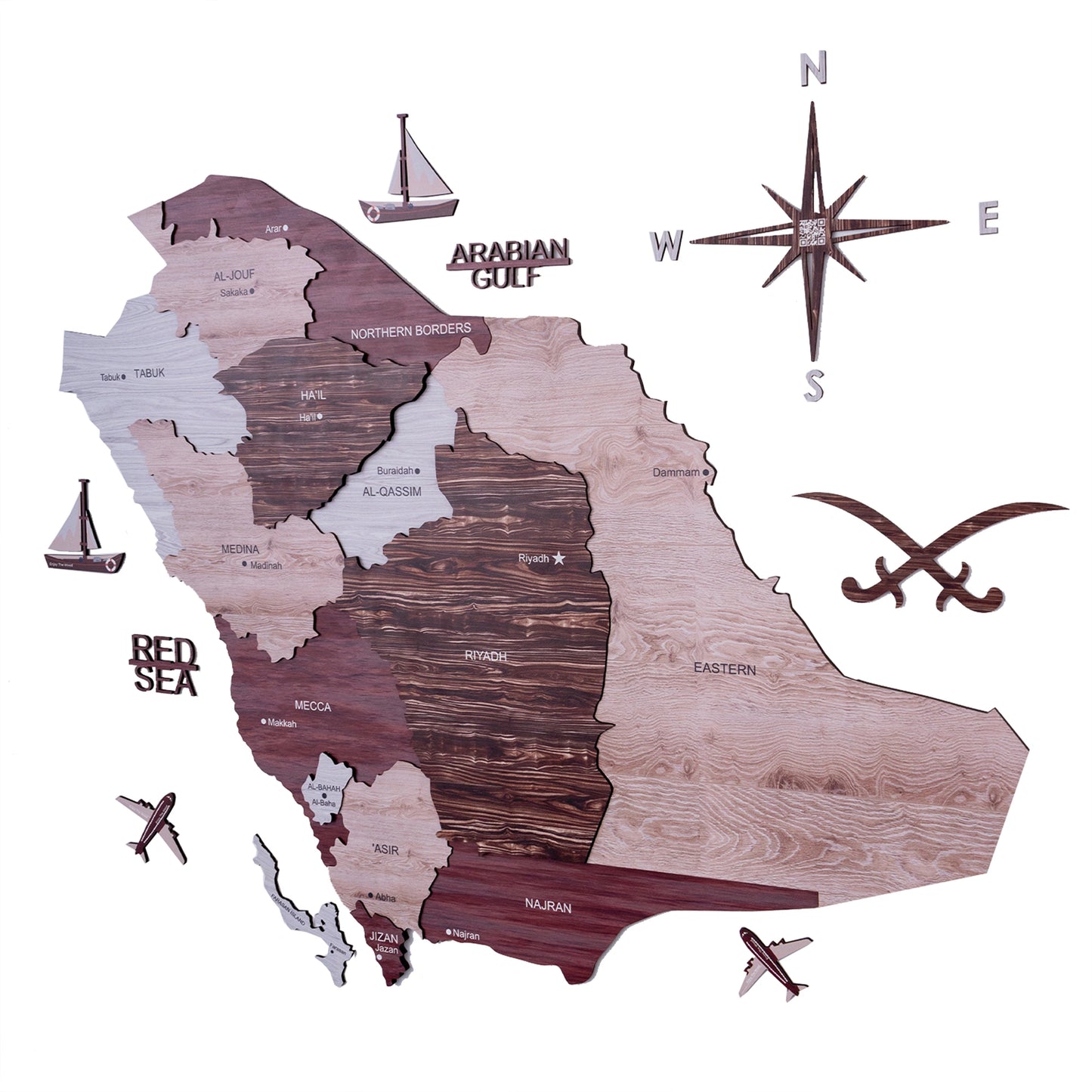 Saudi Arabia 3D Wooden Map - Cappuccino