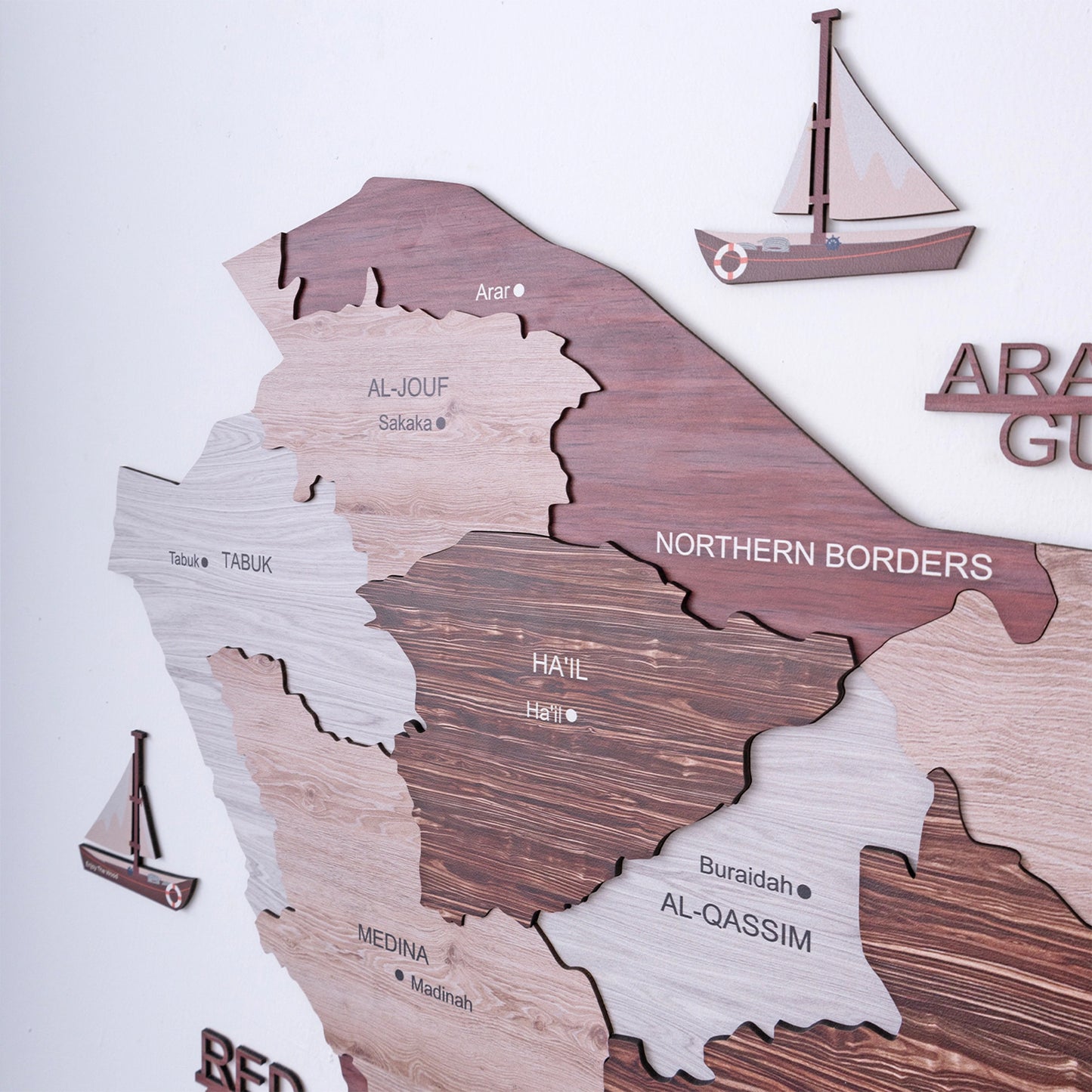 Saudi Arabia 3D Wooden Map - Cappuccino