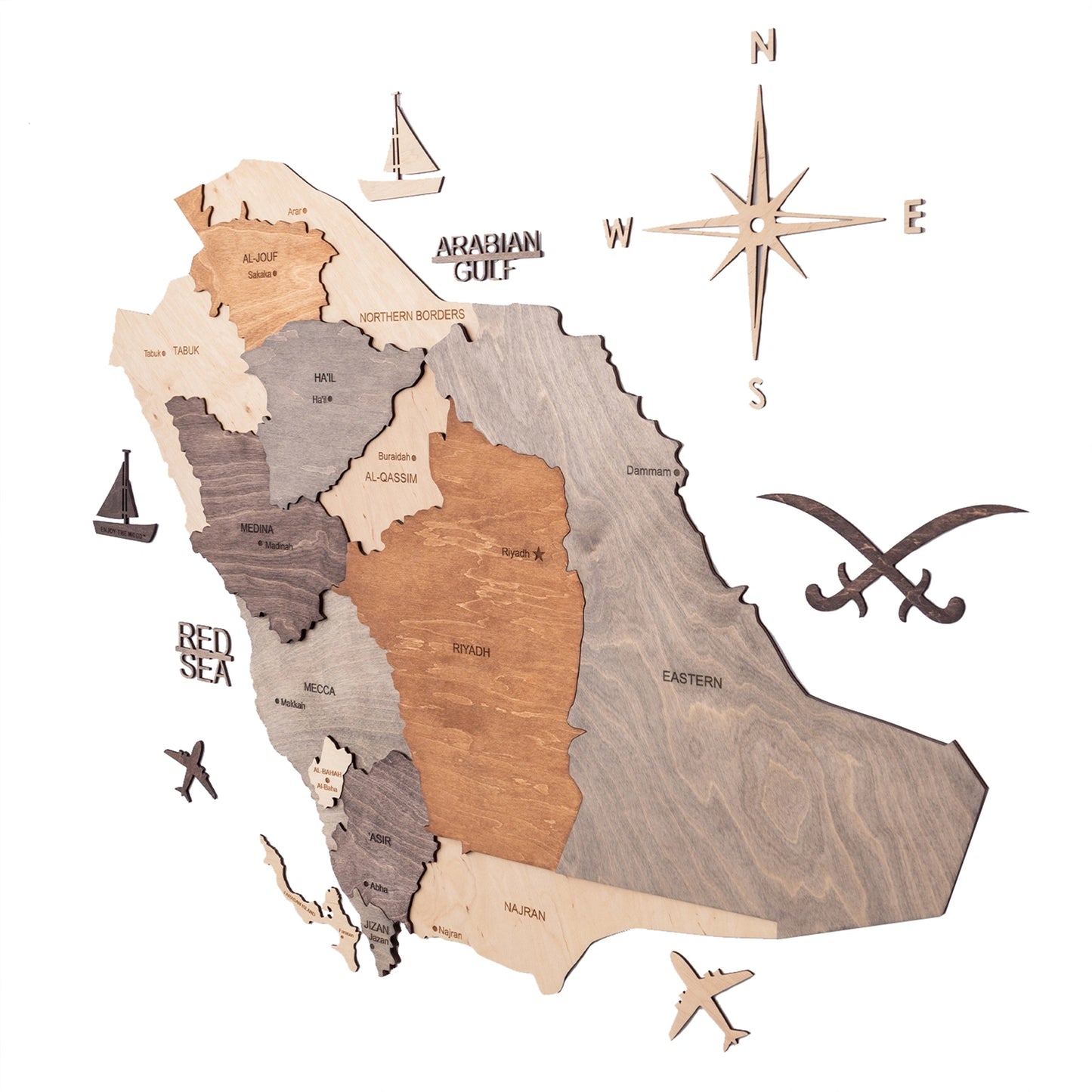 Saudi Arabia 3D Wooden Map - Multicolor